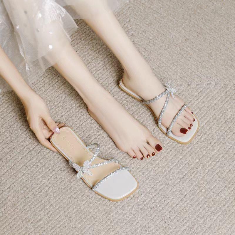 Модные сандалии женские шлепанцы со стразами 2025 лето новые модели не устают, плоскостопие носить сандалии женская обувь