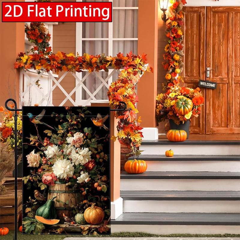 2D Flat, 2D FlatPumpkin and Gourd Thanksgiving Welcome Garden Flag_2-28x40 Inch Outdoor Garden Flag Double-sided Home Decoration Courtyard Decoration