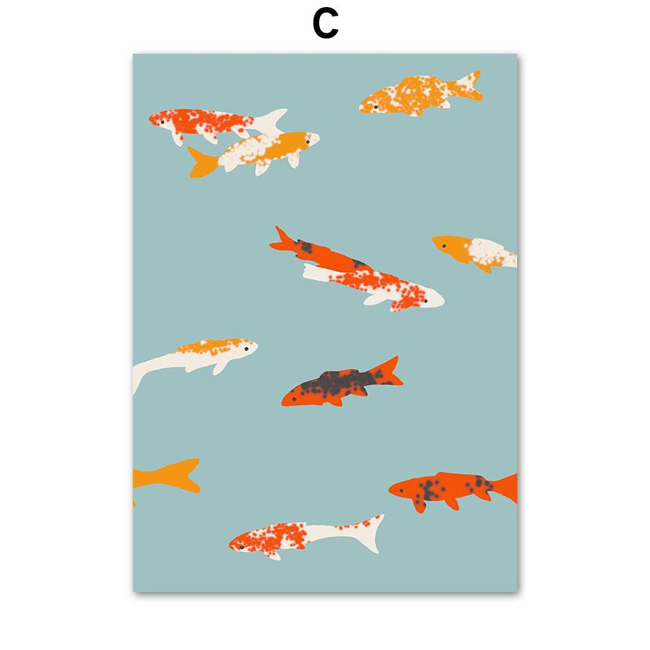 Девочка Тюлень Золотая рыбка Чайка Плакаты Печать Скандинавская Картина на холсте Мультфильм Современное настенное искусство Картины Детская комната Домашний декор