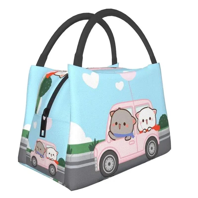 Kawaii Mochi Cat Peach And Goma Thermal Insulated Lunch Bags Women Resuable Lunch Tote for Outdoor Picnic Storage Meal Food Box