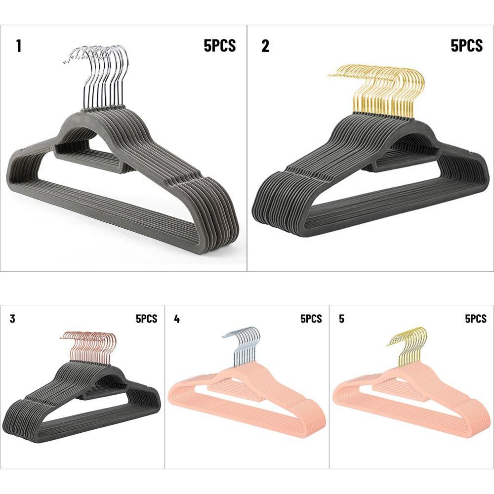 5PCS Black Dress Rack Non-slip Flocked Clothes Hangers Adult Hanger Coat Holder Velvet Hangers