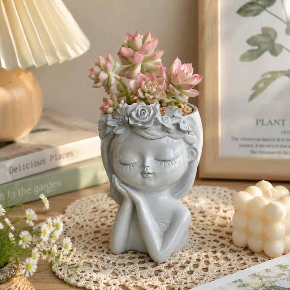 Resin Plant Pot Candle Holder Storage Can Pretty Girl Desktop Ornaments Garden Pots