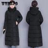 Women Winter Parkas Jackets Black Hooded Down Coat Plus Size Black Padded Jacket Lady Fashion Slim Long Windbreaker Outerwear