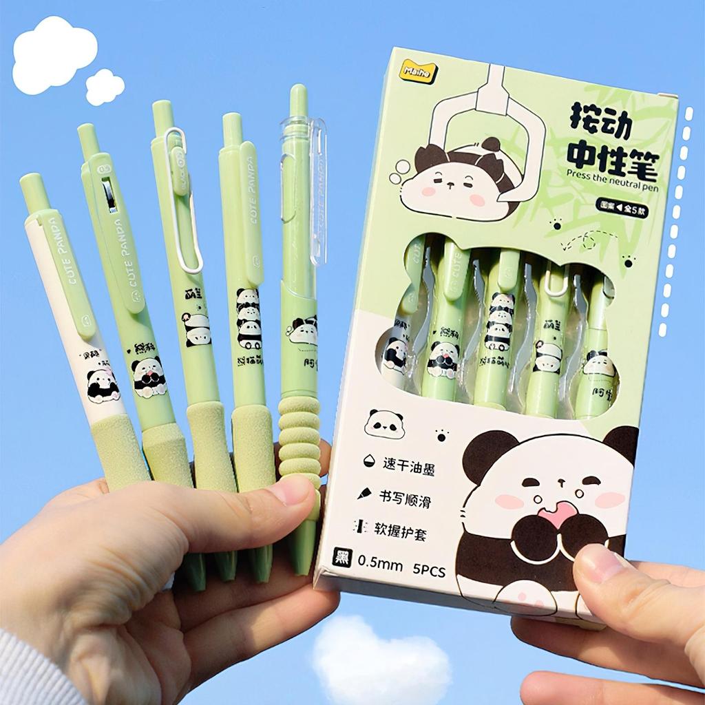 5 шт. милые мультяшные гелевые ручки набор пресс-дизайн мягкий захват 0,5 мм шариковая ручка черного цвета для письма
