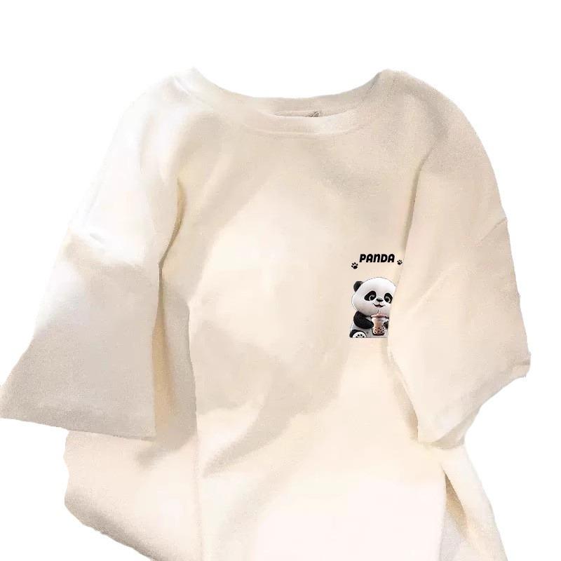 Женская футболка свободного кроя с круглым вырезом весна/лето 2024 г., белая, с коротким рукавом, универсальная, средней длины, модный топ