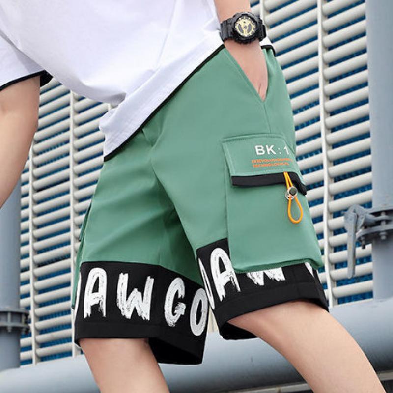 Шорты, мужские летние универсальные брюки с пятью точками, свободные прямые молодежные короткие комбинезоны