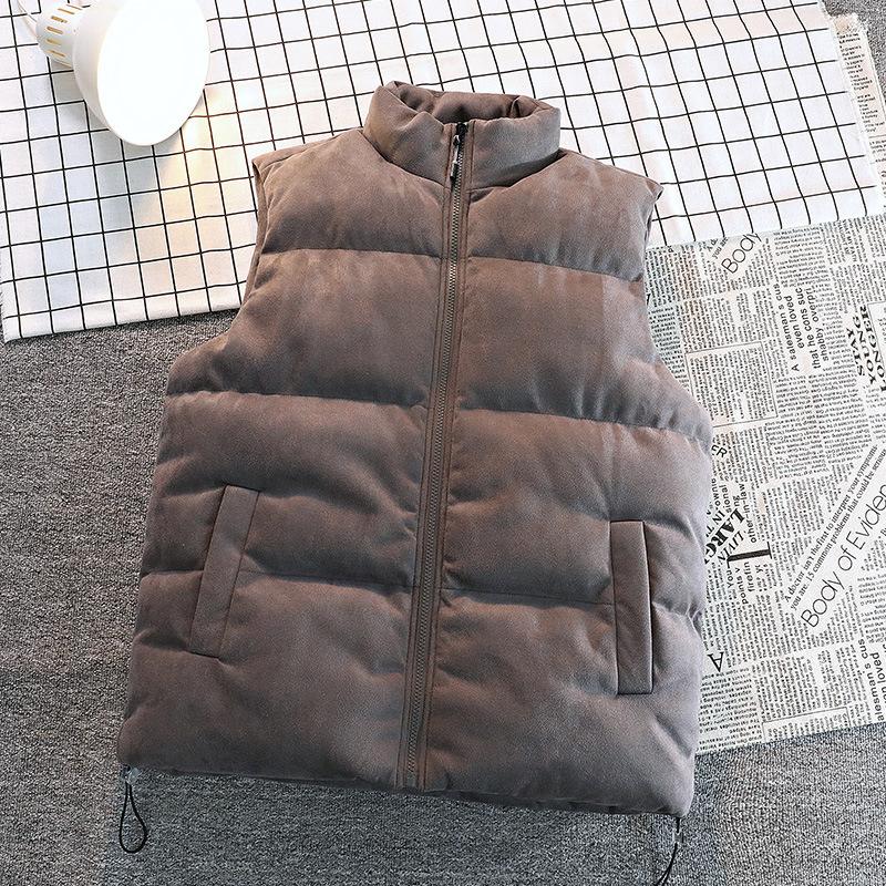 Замшевый повседневный жилет мужской и женский осенне-зимний утолщенный однотонный парный модный с воротником-стойкой хлопковый жилет мужской