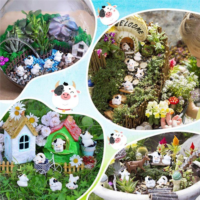 Outdoor Garden Decor For DIY Fairy- Mini Cow Figurines Resin 48 Pcs Miniature Cute Tiny Animal Moss Ornament Set