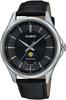 Standard Moon Phase Analog Watch Round Face Leather Band Black Overseas Model Men's MTP-M100L-1AV [Used]