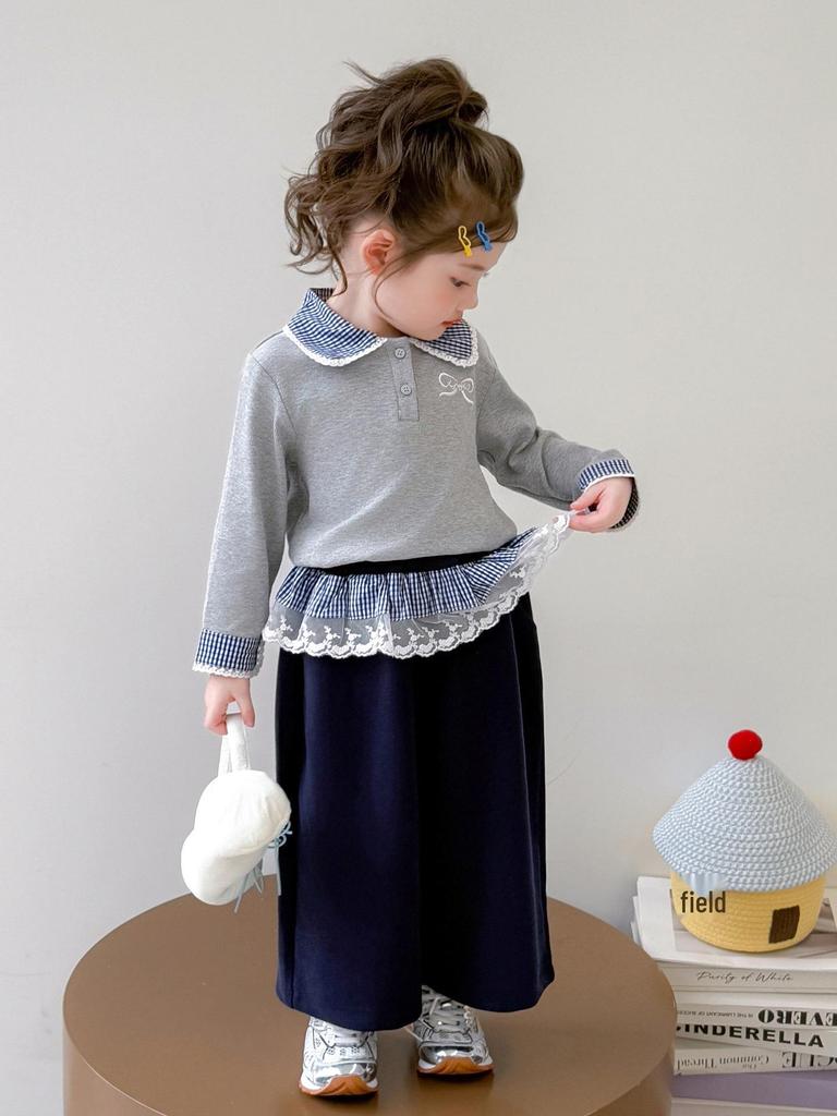 Сладкий комплект толстовки в корейском стиле с бантом для девочек на осень 2025 - Стильный костюм-двойка для маленьких девочек