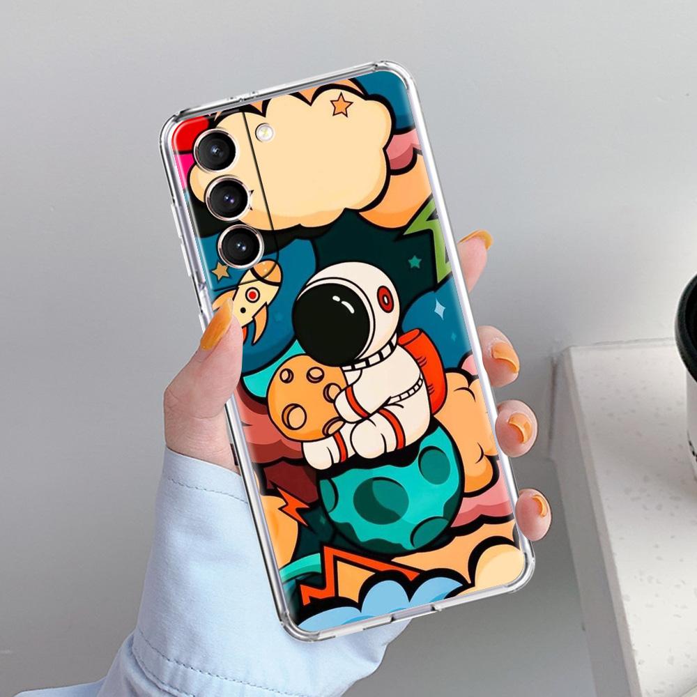 Чехол для телефона Samsung Galaxy S26 S25 S24 S23 S22 Ultra S20 S21 FE 5G Plus Мягкий прозрачный чехол Космонавт Мультяшный