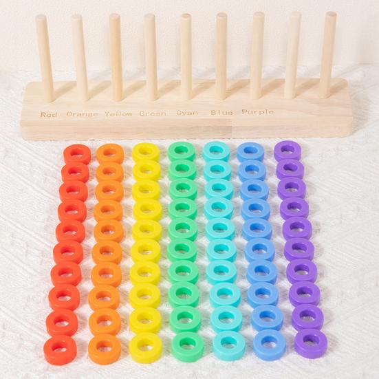Wooden Rainbow Ring Toss Game Preschool Learning Color Matching Stacking Challenge Game Toddlers Educational Color Sorting Sequencing Toy