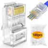 100 шт. Разъем RJ45 CAT6 Проходные разъемы Кристальный конец Позолоченные 8P8C Обжимной UTP Стандартный модульный штекер для сети Ethernet