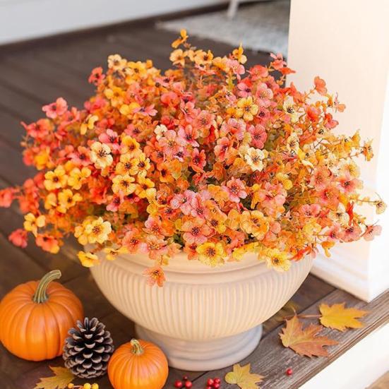 12 пучков искусственных цветов для улицы, разноцветная ипомея с эвкалиптом, устойчивый к УФ-излучению искусственный шелковый цветок для весны и лета, для дома, кашпо, крыльца