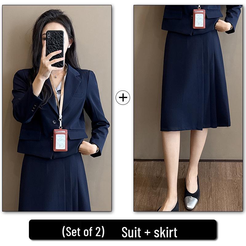 Профессиональный антивозрастной костюм-двойка для ранней осени, маленького размера, для собеседования, с юбкой миди