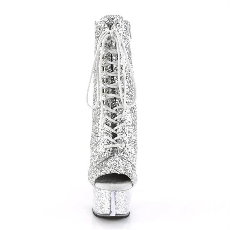 Summer Silver Low Tube Fun High Heel Short Boots Round Head Glue Bottom Super High Heel 17cm Female Sexy Knight Boots YKC