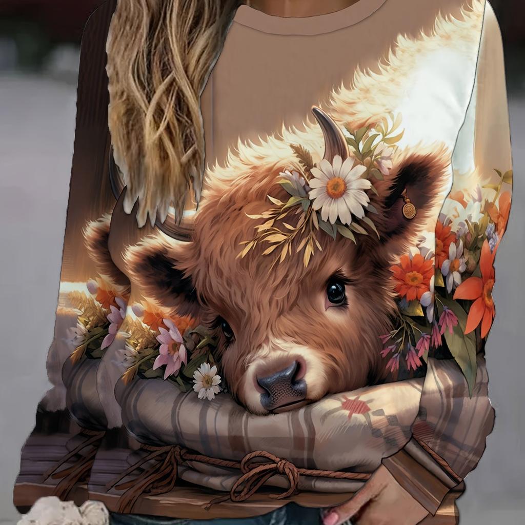 Plus Size Women's Long Sleeve Tops Fall and Winter Casual Long Sleeve Crew Neck Sweatshirts, Women's