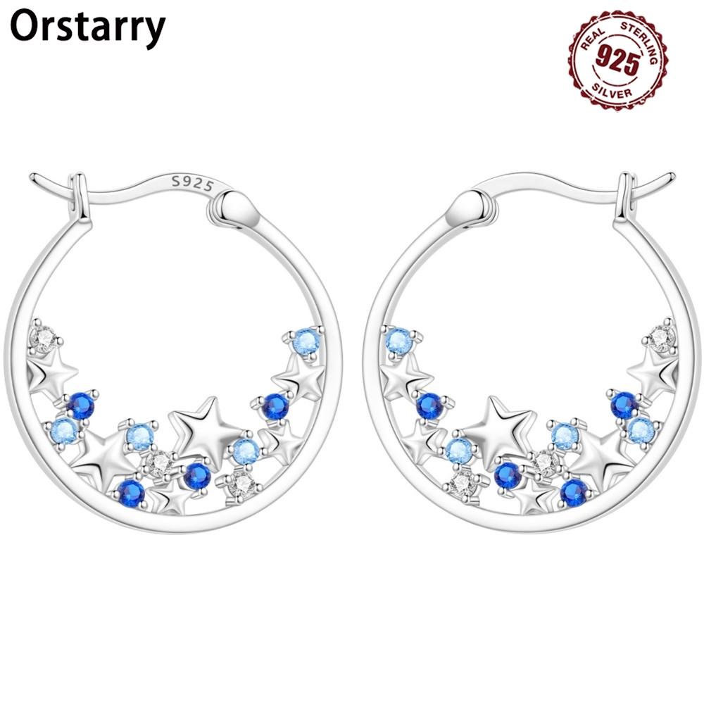 Orstarry Серьги-кольца из стерлингового серебра 925 пробы с синим цирконом «Звездное небо» Оригинальные украшения Серьги-кольца Женские украшения Вечеринка Модные подарки