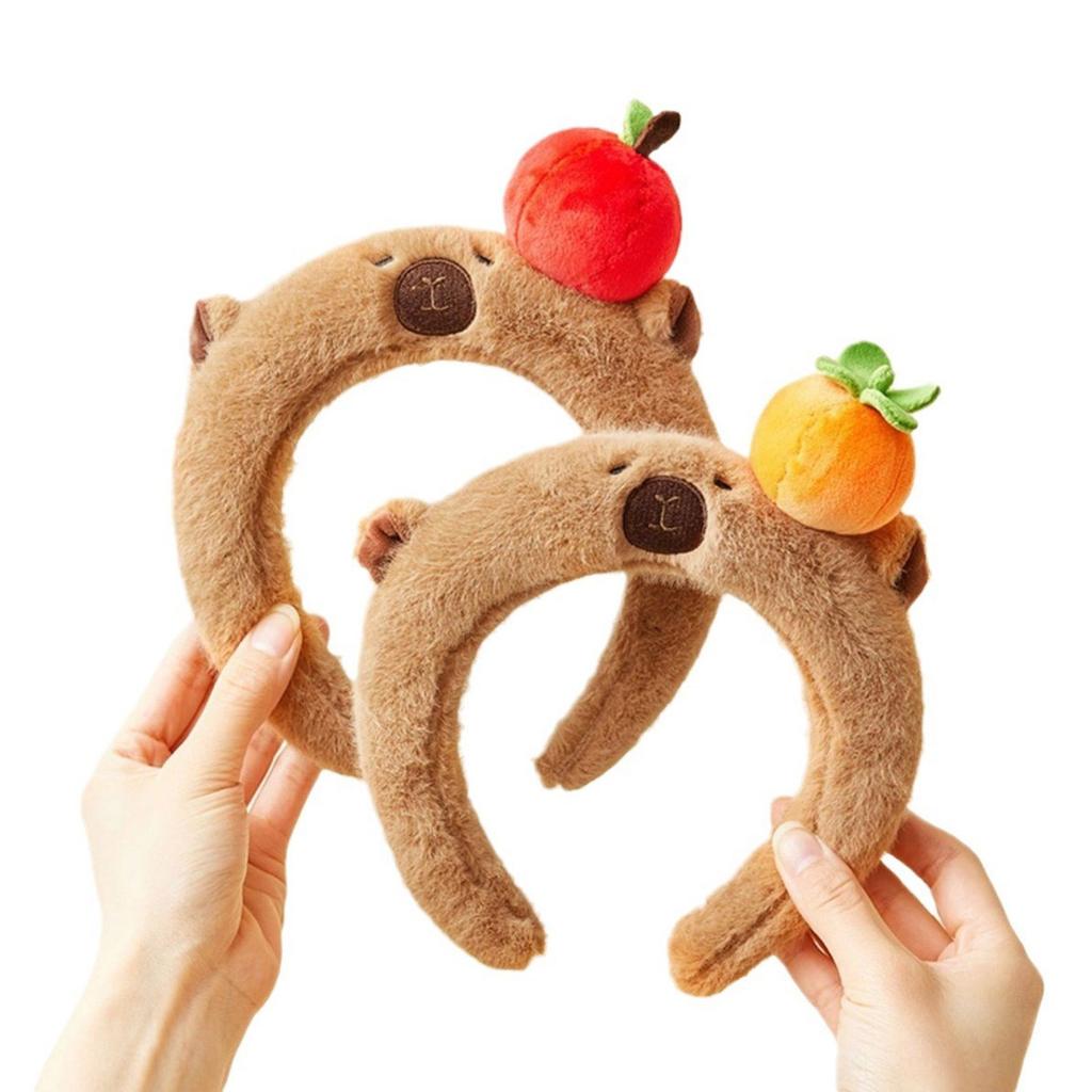 Подростковая мультяшная повязка на голову в форме капибары, плюшевый головной убор для взрослых для макияжа, умывания лица, спортивная повязка на голову, против скольжения волос