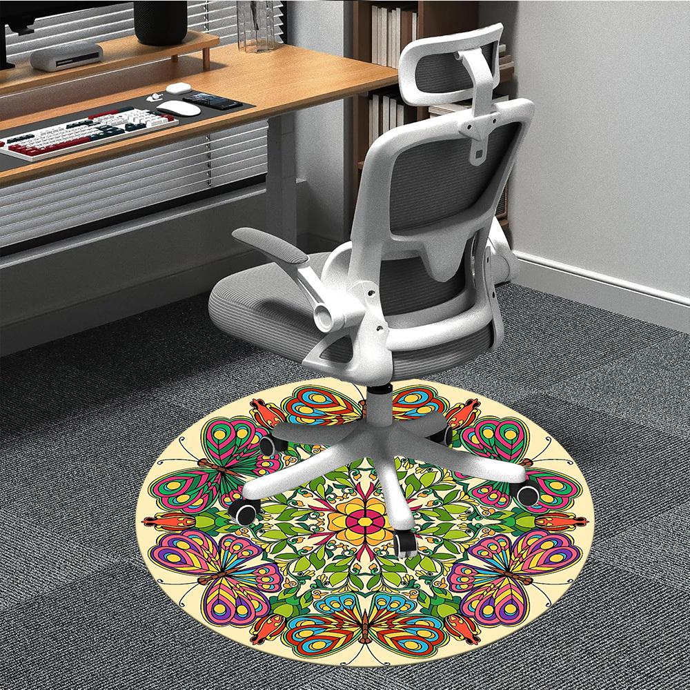 1pc Butterfly MandalaChair Carpet for Office, Indoor Non-Slip Washable Polyester Fiber Carpet, Mat For Office, Machine Washable