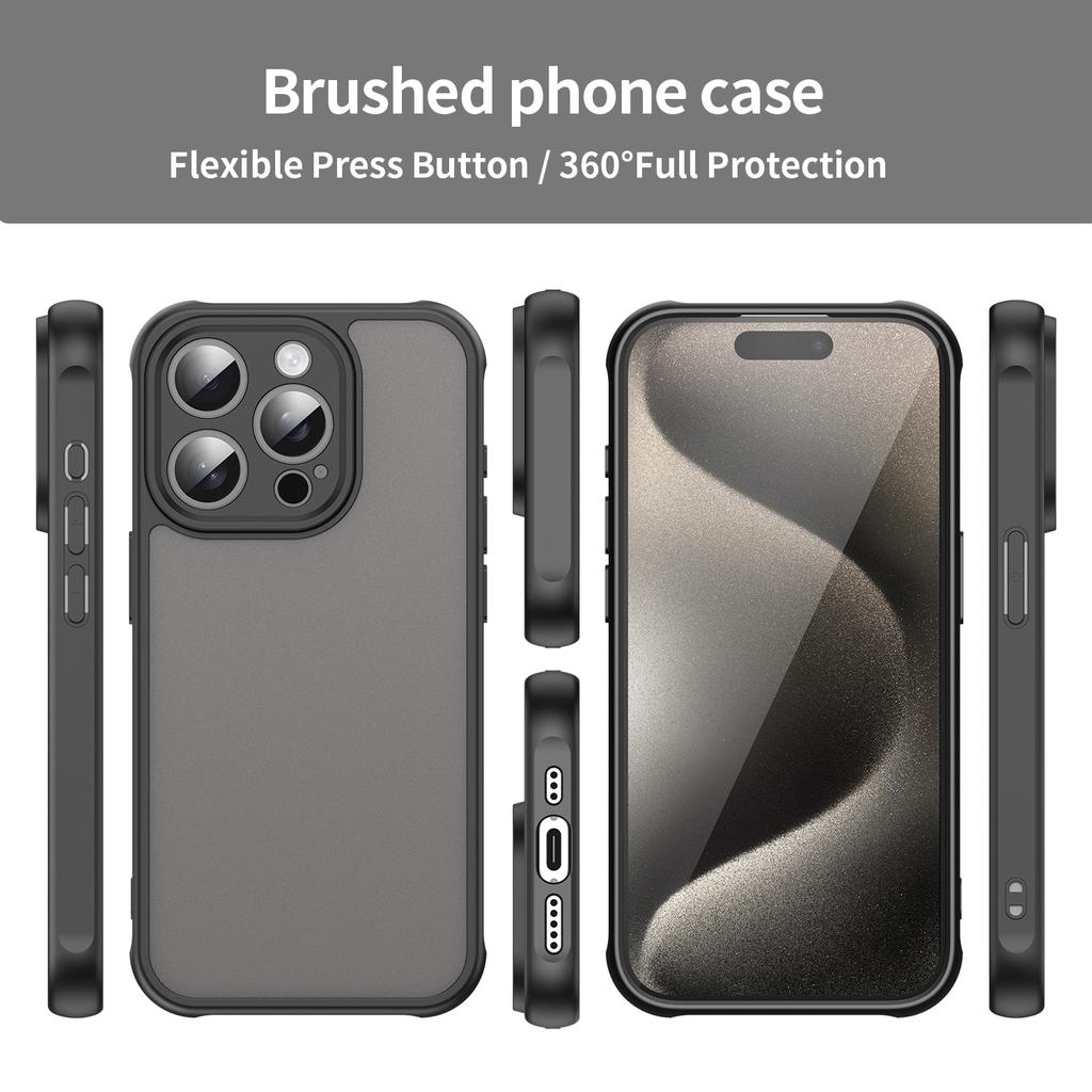 For iPhone 15 Pro Case Drop Proof Airbags Frosted Translucent PC+TPU Phone Back Cover