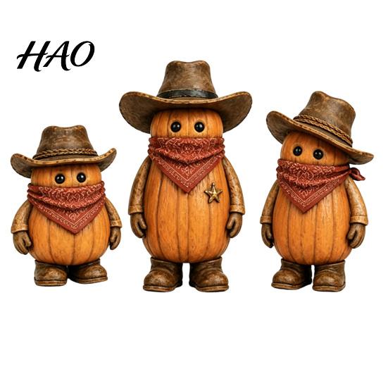 Decorative Square Scarves 3PCS Western Cowboy Pumpkin Figurine, Retro Man Statues with Hat, Theme Party Supplies Fall Thanksgiving Halloween Tabletop