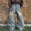 Мужские выстиранные черные джинсы Y2K Retro High-Street Wide-Leg