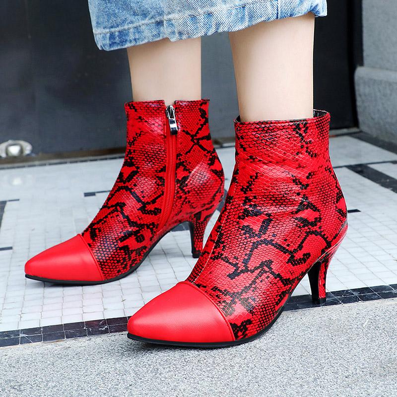 Женские короткие сапоги на высоком каблуке, сексуальный узор под змеиную кожу, осень и зима, новые короткие сапоги большого размера на тонком остром каблуке