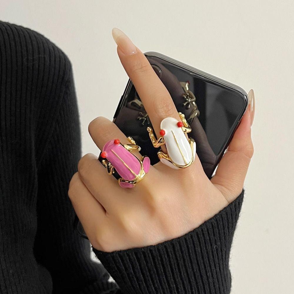 Korean Style Frog Drip Oil Ring Geometric Enamel Ring Creative Painting Ring Gift