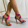 Модные супер высокие каблуки современные босоножки для женщин обувь лето 2024 острый носок радужные стриптизерши роскошные сандалии молния сзади клуб вечеринка
