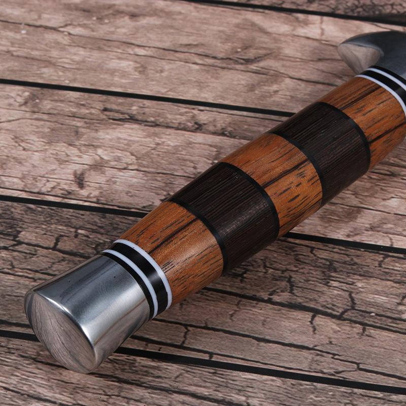 Stainless Steel Boning Knife Retro Hand Meat Knife Sharp Round Handle Mongolian Dining Knife with Knife Knife Cover