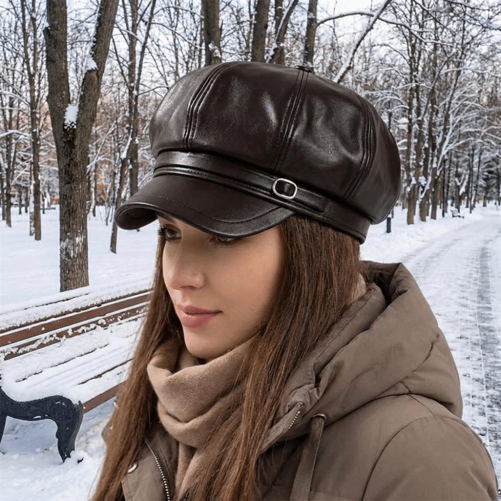 Теплая восьмиугольная кепка-берет из ПУ, универсальная, модная кожаная шляпа художника, для повседневного ношения