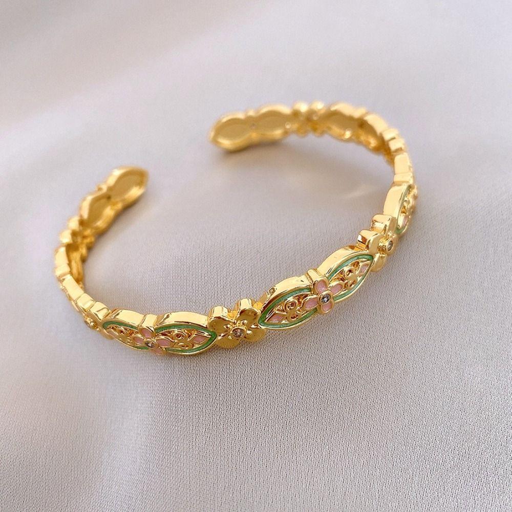 Handicraft Enamel Glazed Bracelet Gold Opening Bracelet Elegant New Chinese Style Bangle Party
