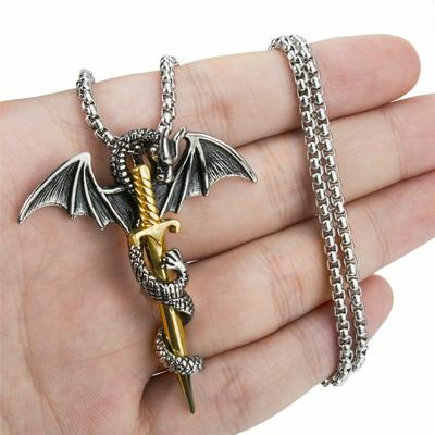 Крутой готический мужской кулон-подвеска в виде креста с черепом дракона из нержавеющей стали