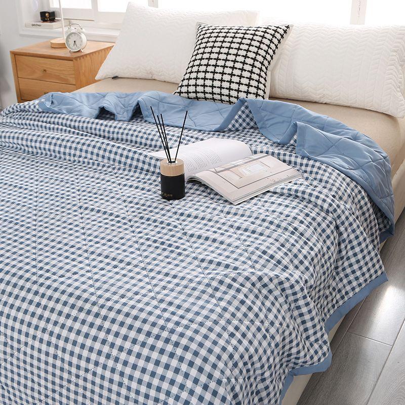 Летнее одеяло в клетку в стиле преппи, легкое одеяло с ультразвуковым тиснением, кондиционер, можно стирать в стиральной машине, всесезонное покрывало из полиэстера