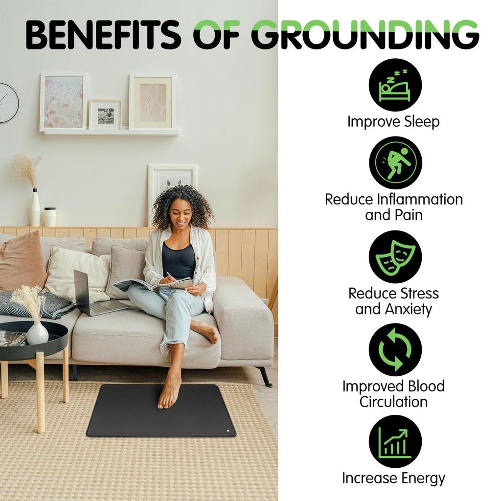 Grounding Mat with 15ft Cord, 10"x26.7" - Earth Therapy Pad for Sleep, Pain & Energy