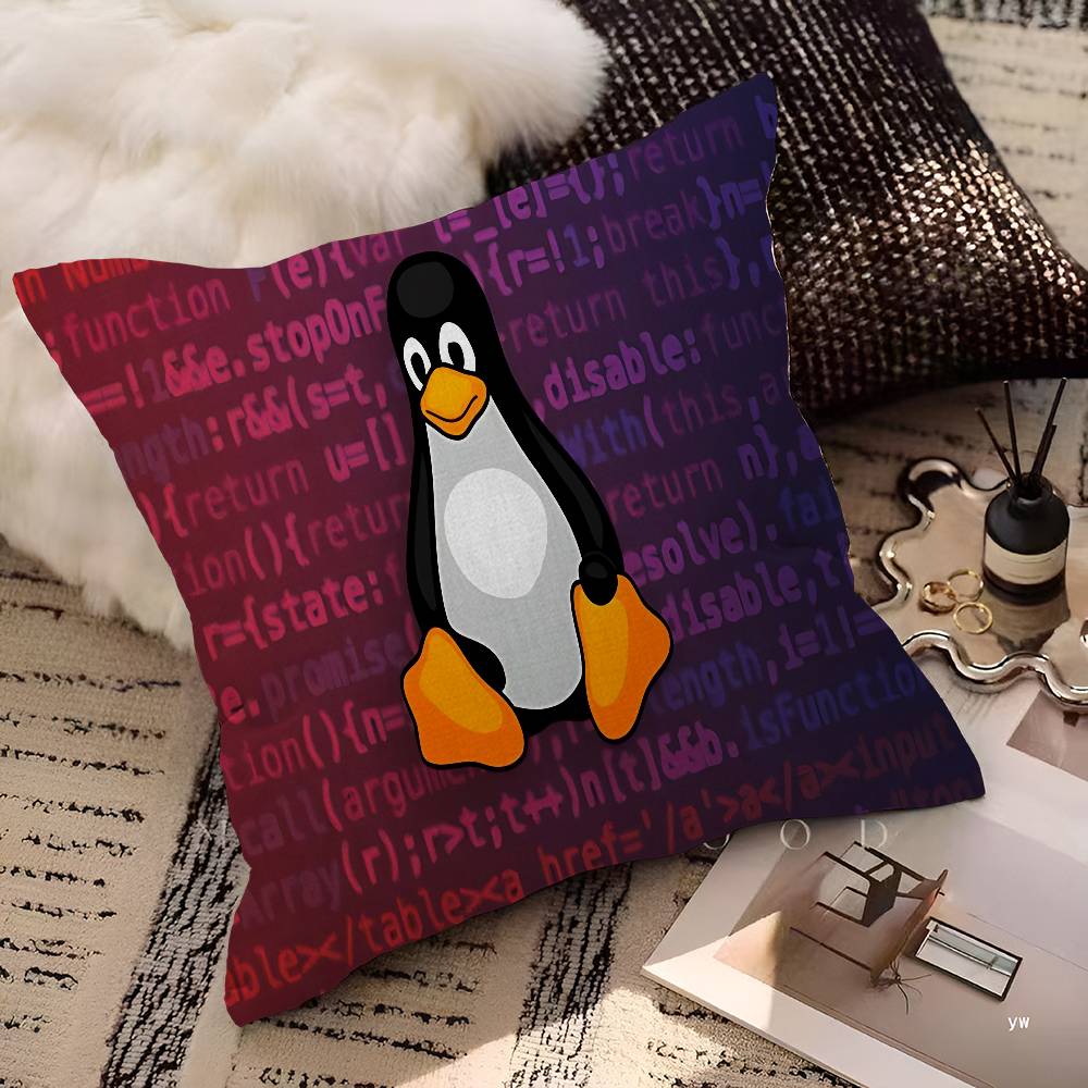 Подушка с принтом пингвина Tux из операционной системы Linux. Наволочка для спальни и гостиной. Декоративная наволочка для дивана.