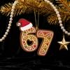 Christmas Ornament Acrylic Gingerbread Number 67 Pendant with Hat Festive Xmas Tree Decoration Holiday Gift