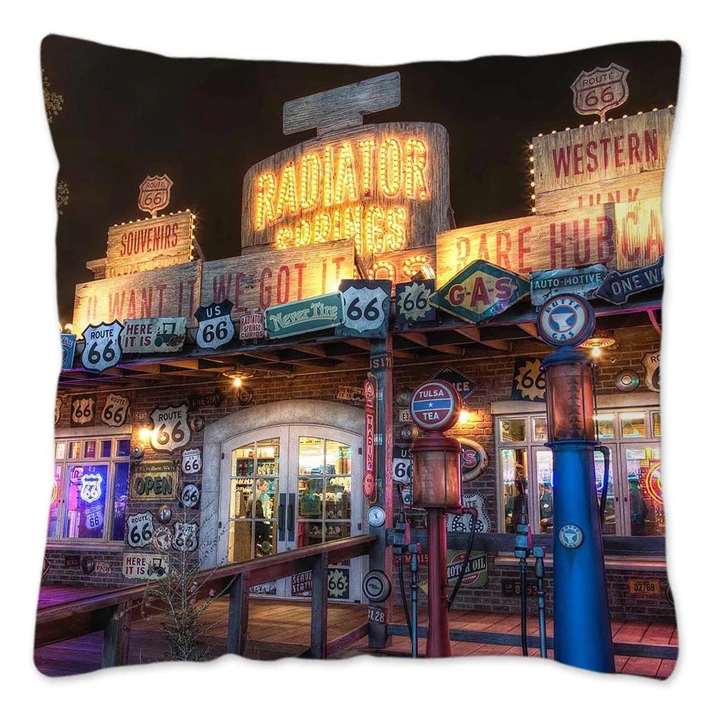 Наволочка Route 66 Retro, украшение для дома, полиэстер, наволочка для дивана, наволочка для автомобиля, натуральный пейзаж, Funda Cojin