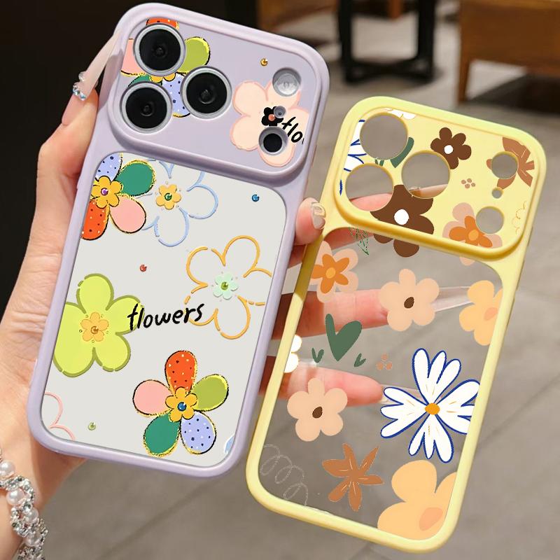 Милый мультяшный цветочный чехол для iPhone 17 Pro Max Для iPhone 16 15 14 13 Pro Max Роскошный гибридный TPU+PC Прозрачная задняя панель Жесткая крышка