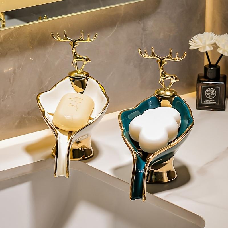 Simple and Light Luxury Ceramic Soap Box, Household Soap Dish,Creative Water-draining Bathroom and Toilet Soap Box Dish That Does Not Accumulate Water