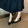 French Mary Jane Shoes Women's Small Fragrant Style Black Gold Word with Pointed Head Thick Heel Temperament Single Shoes with Skirt
