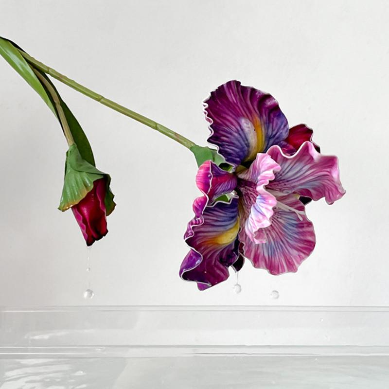 1шт 2-головчатые цветы ириса для вечеринки, свадьбы, декоративные искусственные орхидеи каттлеи, украшения для дома, искусственные цветы, шелковые цветы 45 см