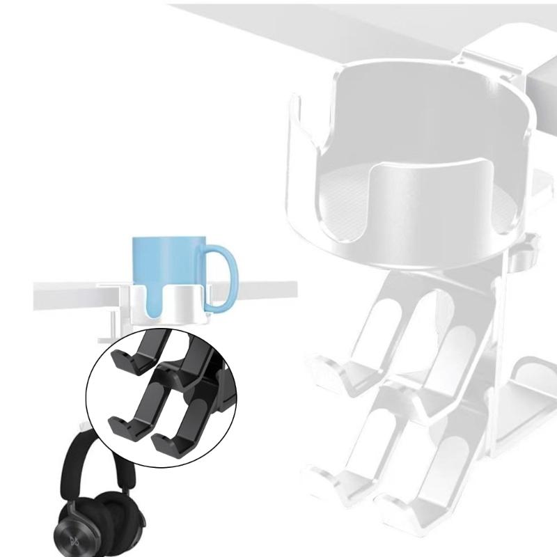 Настольный держатель для стакана 3-в-1 с крючками для наушников и съемным лотком-ящиком для удобного использования в офисе и дома