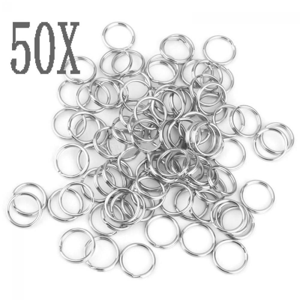 50PCS Tool Connectors Clasps Split Key Ring Stainless Steel KeyChain Loop Hoop