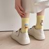 Trendy A&B Style Mid-tube Socks for Women Cute Cartoon Soft Breathable Cotton Socks Candy Color College Style Student Socks