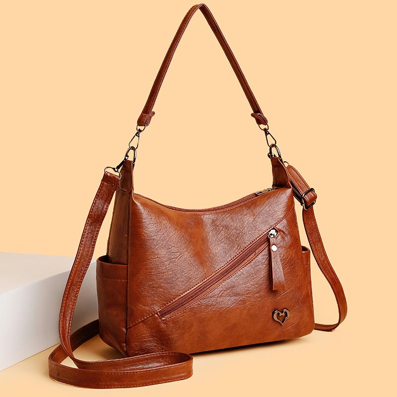 Small Square Bag Women's Soft Leather Handbag Shoulder Crossbody Bag Mother Bag