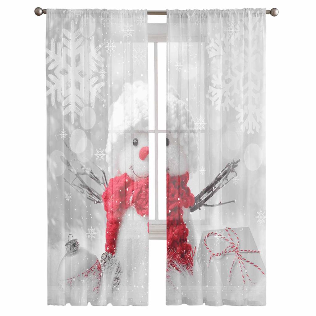 Рождественские Зимние Снеговики Снежинки Прозрачные Шторы Рождественские Украшения Для Дома Оконные Тюль Шторы Для Гостиной Спальни