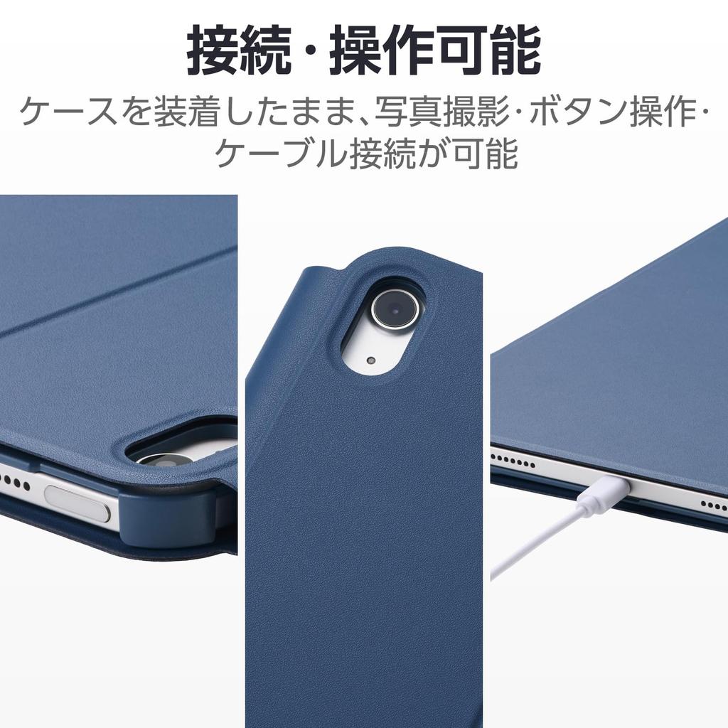 Elecom IPad 10.9 10-го поколения (Модель 2022 года) Чехол с многоуровневой регулировкой высоты, функцией автоматического перехода в режим сна/автоматического пробуждения, мягкая кожа, темно-синий TB-A24RWVH2NV