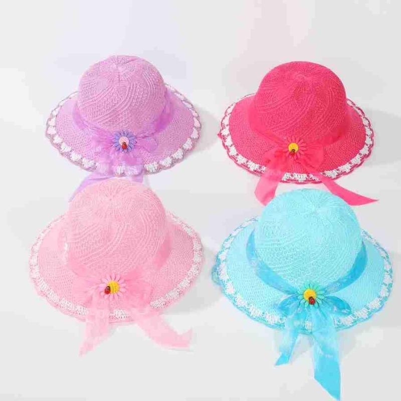 Летняя милая детская шляпка для прогулок, цветная сетчатая шляпка с цветочным бантом, милая уличная шляпка от солнца, дышащая